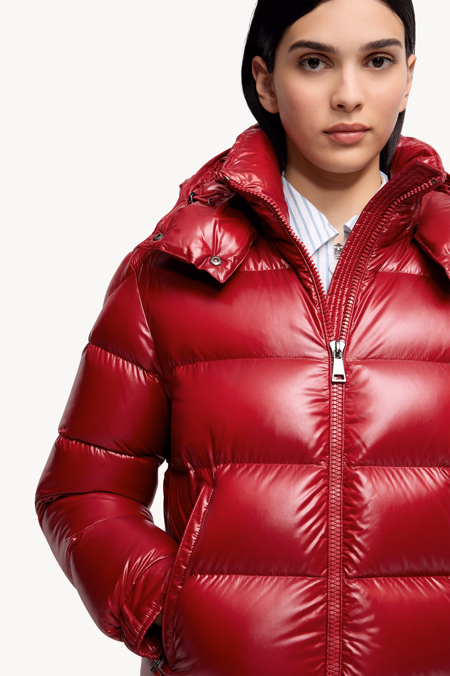 Maire Hooded Short Down Jacket Women Burgundy Moncler 7